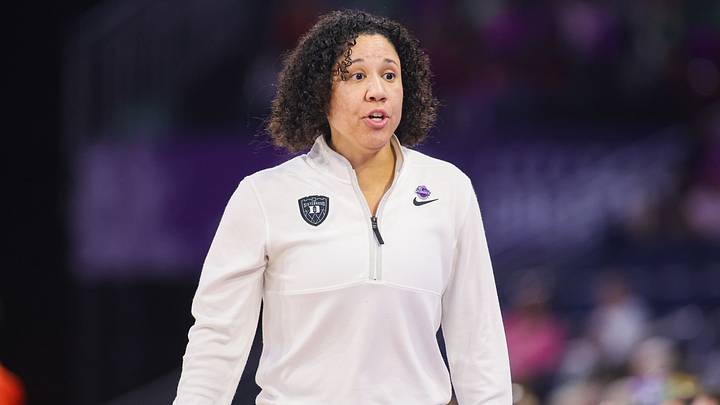 Mar 6, 2026; Duluth, GA, USA; Duke Blue Devils head coach Kara Lawson on the sideline against the Clemson Tigers in the third quarter at Gas South Arena. Mandatory Credit: Brett Davis-Imagn Images