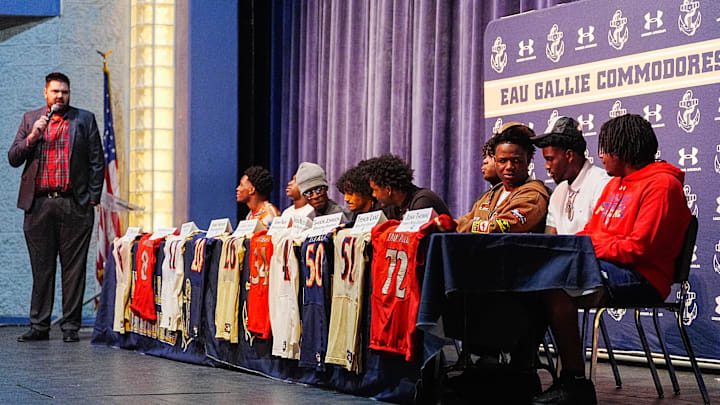 Eau Gallie football head coach Chris Sands talks about his 10 seniors who signed their college letter of intent during National Signing Day February 4, 2026. Craig Bailey/FLORIDA TODAY via USA TODAY NETWORK