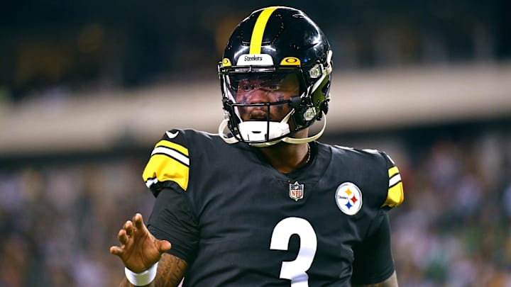 Aug 12, 2021; Philadelphia, Pennsylvania, USA; Pittsburgh Steelers quarterback Dwayne Haskins (3)