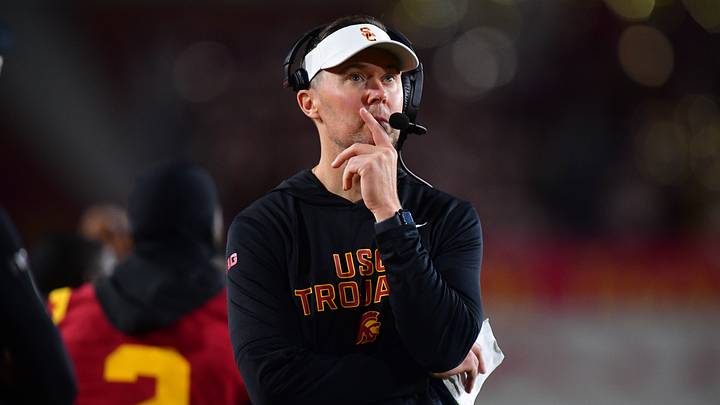 Nov 7, 2025; Los Angeles, California, USA; Southern California Trojans head coach Lincoln Riley watches game action against the Northwestern Wildcats during the second half at the Los Angeles Memorial Coliseum. Mandatory Credit: Gary A. Vasquez-Imagn Images Nov 7, 2025; Los Angeles, California, USA; Southern California Trojans head coach Lincoln Riley watches game action against the Northwestern Wildcats during the second half at the Los Angeles Memorial Coliseum. Mandatory Credit: Gary A. Vasquez-Imagn Images