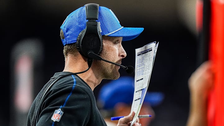 Detroit Lions offensive coordinator Ben Johnson watches a play against Tennessee Titans during the second half at Ford Field in Detroit on Sunday, Oct. 27, 2024. Detroit Lions offensive coordinator Ben Johnson watches a play against Tennessee Titans during the second half at Ford Field in Detroit on Sunday, Oct. 27, 2024.