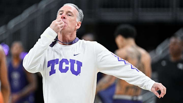 Mar 21, 2024; Indianapolis, IN, USA; Texas Christian University Horned Frogs head coach Jamie Dixon blows his whistle during the NCAA tournament practice day at Gainbridge FieldHouse. Mandatory Credit: Robert Goddin-Imagn Images Mar 21, 2024; Indianapolis, IN, USA; Texas Christian University Horned Frogs head coach Jamie Dixon blows his whistle during the NCAA tournament practice day at Gainbridge FieldHouse. Mandatory Credit: Robert Goddin-Imagn Images