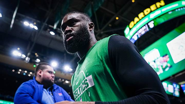 Apr 28, 2026; Boston, Massachusetts, USA; Boston Celtics guard Jaylen Brown (7) comes off the court after warming up before the start of game five of the first round of the 2026 NBA Playoffs against the Philadelphia 76ers at TD Garden. Mandatory Credit: David Butler II-Imagn Images