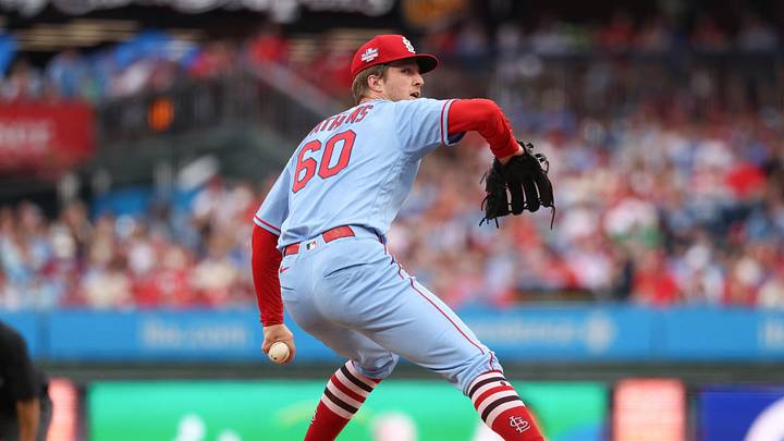 Aug 22, 2026; Philadelphia, Pennsylvania, USA; St. Louis Cardinals pitcher Quinn Mathews (60) throws a pitch against the Philadelphia Phillies during the first inning at Citizens Bank Park. Mandatory Credit: Bill Streicher-Imagn Images