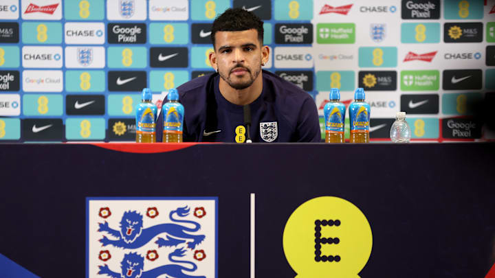 Dominic Solanke on media duty with England 