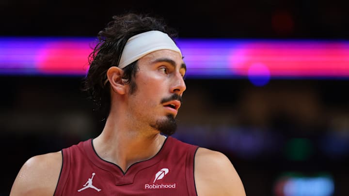 Nov 7, 2025; Miami, Florida, USA; Miami Heat forward Jaime Jaquez Jr. (11) looks on against the Charlotte Hornets during the fourth quarter of an NBA Cup game at Kaseya Center. Mandatory Credit: Sam Navarro-Imagn Images