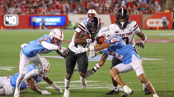 Texas Tech RB J'Koby Williams rushes against Houston DB Marc Stampley II in the second half at TDECU Stadium. Mandatory Credit: Thomas Shea-Imagn Images Texas Tech RB J'Koby Williams rushes against Houston DB Marc Stampley II in the second half at TDECU Stadium. Mandatory Credit: Thomas Shea-Imagn Images