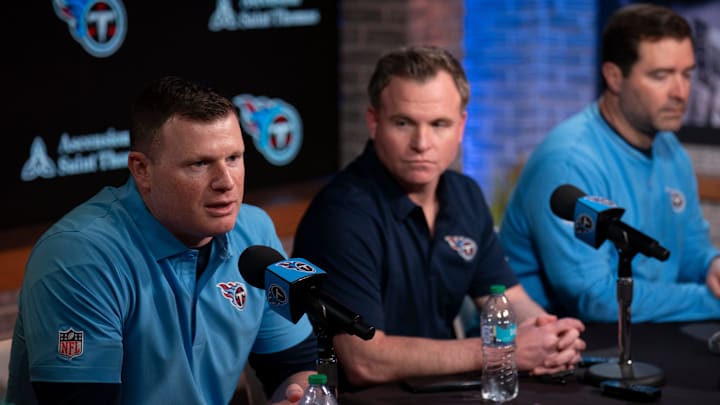 Tennessee Titans management, from left, Chad Brinker, Mike Borgonzi and Brian Callahan Tennessee Titans management, from left, Chad Brinker, Mike Borgonzi and Brian Callahan
