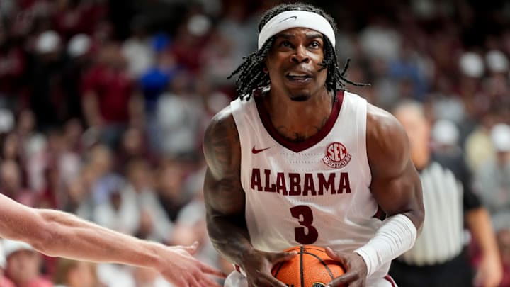 Jan 3, 2026; Tuscaloosa, AL, USA; Alabama guard Latrell Wrightsell Jr. (3) pulls up for a shot against Kentucky at Coleman Coliseum. Alabama downed Kentucky 89-74. Mandatory Credit: Gary Cosby Jr.-Tuscaloosa News Jan 3, 2026; Tuscaloosa, AL, USA; Alabama guard Latrell Wrightsell Jr. (3) pulls up for a shot against Kentucky at Coleman Coliseum. Alabama downed Kentucky 89-74. Mandatory Credit: Gary Cosby Jr.-Tuscaloosa News