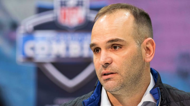 Feb 27, 2019; Indianapolis, IN, USA; Jacksonville Jaguars general manager Dave Caldwell speaks to media during the 2019 NFL Combine at Indianapolis Convention Center. Mandatory Credit: Trevor Ruszkowski-Imagn Images