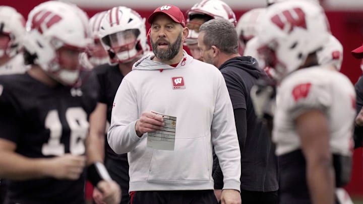 Wisconsin outside linebackers/special team coach Matt Mitchell is shown during spring football practice Thursday, April 3, 2025 in Madison, Wisconsin. Mark Hoffman/Milwaukee Journal Sentinel