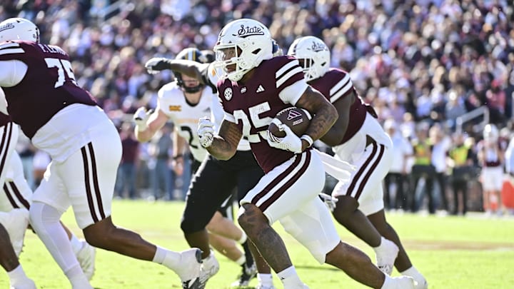 Nov 18, 2023; Starkville, Mississippi, USA; Mississippi State Bulldogs running back Jeffery Pittman
