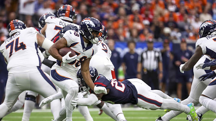 Dec 3, 2023; Houston, Texas, USA; Houston Texans cornerback Desmond King II (25) attempts to tackle