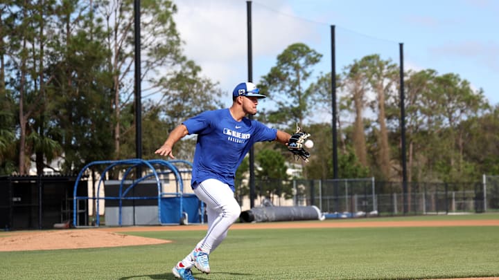 Toronto Blue Jays pitcher Jose Berrios (17) during spring training workouts at TD Ballpark in 2025.