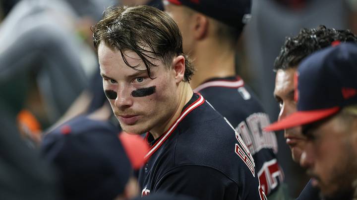Jun 20, 2026; Houston, Texas, USA;  Cleveland Guardians second baseman Travis Bazzana (37) talks to teammates as the Guardians bat against the Houston Astros in the seventh inning at Daikin Park. Mandatory Credit: Thomas Shea-Imagn Images