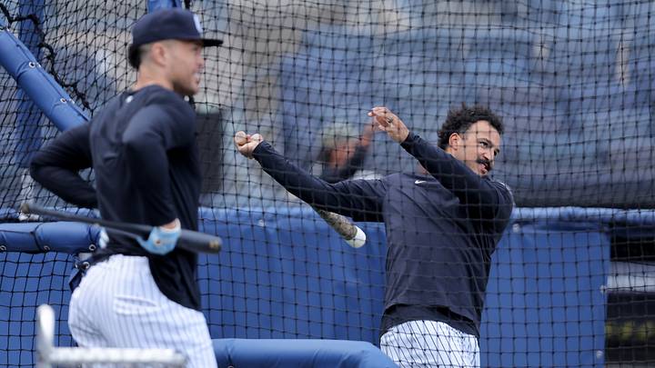 New York Yankees manager Aaron Boone must figure out if injured designated hitter Giancarlo Stanton (left) and injured outfielder Trent Grisham (right) will be on the Wild Card roster. New York Yankees manager Aaron Boone must figure out if injured designated hitter Giancarlo Stanton (left) and injured outfielder Trent Grisham (right) will be on the Wild Card roster.