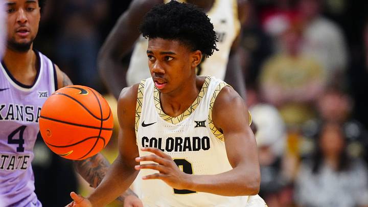 Feb 25, 2026; Boulder, Colorado, USA; Colorado Buffaloes guard Isaiah Johnson (2) during the second half against the Kansas State Wildcats at the CU Events Center. Mandatory Credit: Ron Chenoy-Imagn Images