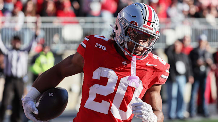 Ohio State Buckeyes running back James Peoples runs for a touchdown against the Rutgers Scarlet Knights during the fourth quarter at Ohio Stadium. 