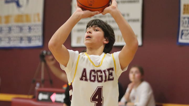Bristol Aggie's Chris Grelle shoots during an MIAA-MCSAO crossover game against Argosy Collegiate Charter on Dec. 13, 2024.