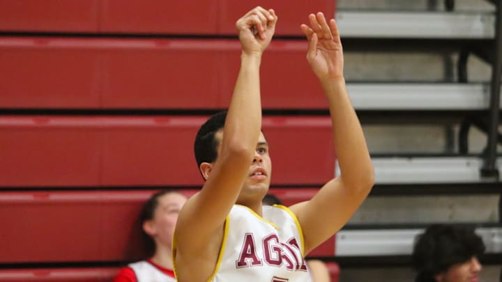 Bristol Aggie's Jorge Vega shoots during an MIAA-MCSAO crossover game against Argosy Collegiate Charter on Dec. 13, 2024.