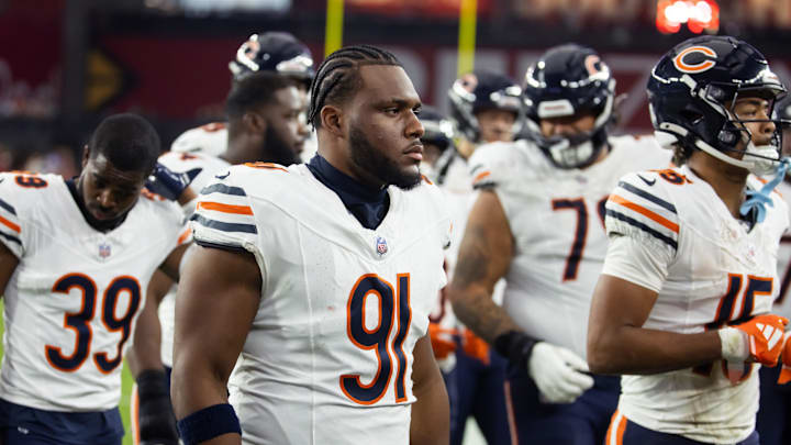 Nov 3, 2024; Glendale, Arizona, USA; Chicago Bears defensive tackle Chris Williams (91) against the Arizona Cardinals at State Farm Stadium.