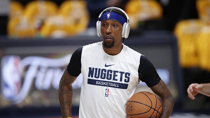 Denver Nuggets guard Kentavious Caldwell-Pope (5) before a game against the Miami Heat at Ball Arena. Denver Nuggets guard Kentavious Caldwell-Pope (5) before a game against the Miami Heat at Ball Arena.