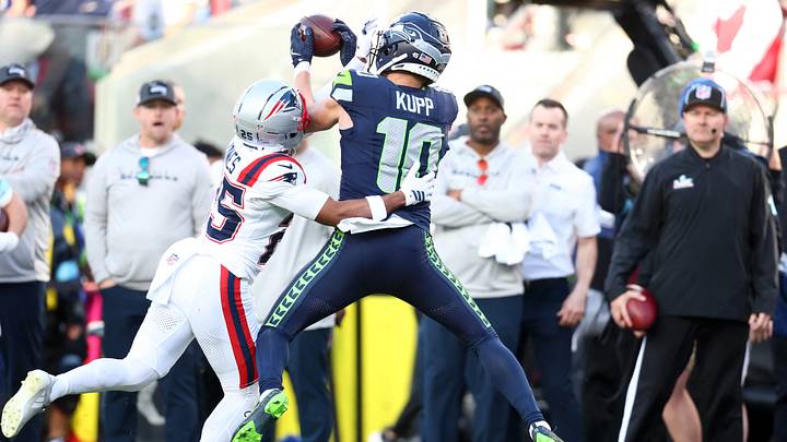 Feb 8, 2026; Santa Clara, CA, USA; Seattle Seahawks wide receiver Cooper Kupp (10) makes a catch against New England Patriots cornerback Marcus Jones (25) during the first quarter in Super Bowl LX at Levi's Stadium. Mandatory Credit: Mark J. Rebilas-Imagn Images Feb 8, 2026; Santa Clara, CA, USA; Seattle Seahawks wide receiver Cooper Kupp (10) makes a catch against New England Patriots cornerback Marcus Jones (25) during the first quarter in Super Bowl LX at Levi's Stadium. Mandatory Credit: Mark J. Rebilas-Imagn Images