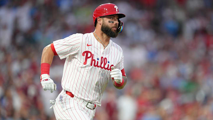 May 12, 2025; Philadelphia, Pennsylvania, USA; Philadelphia Phillies outfielder Weston Wilson (37) flies out against the St. Louis Cardinals in the fourth inning at Citizens Bank Park.