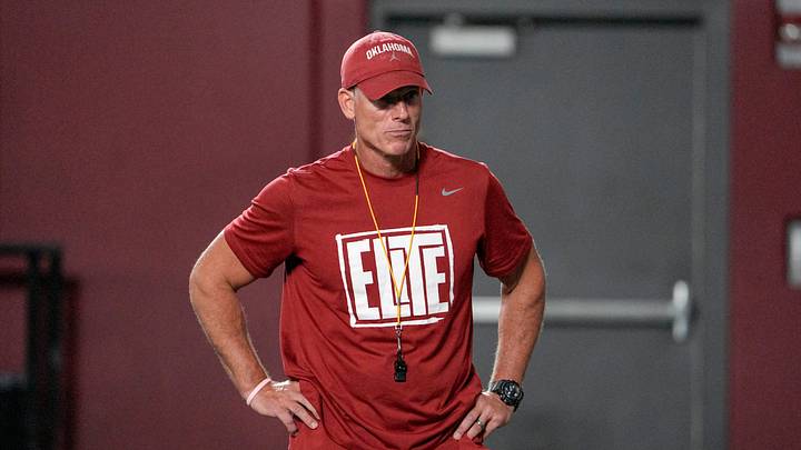 Head coach Brent Venables walks on the field during an Oklahoma (OU) football practice in Norman, Okla., on Wednesday, March 25, 2026. Head coach Brent Venables walks on the field during an Oklahoma (OU) football practice in Norman, Okla., on Wednesday, March 25, 2026.