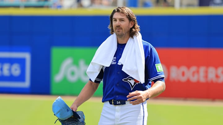 Mar 3, 2026; Dunedin, FL, USA; Toronto Blue Jays starting pitcher Kevin Gausman (34) walks to the dugout before the game against Team Canada at TD Ballpark. Mandatory Credit: Kim Klement Neitzel-Imagn Images