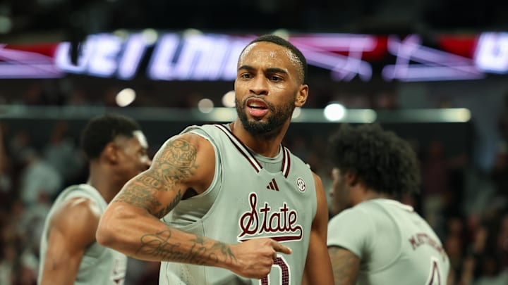 Jan 11, 2025; Starkville, Mississippi, USA; Mississippi State Bulldogs guard Claudell Harris Jr. (0) reacts against the Kentucky Wildcats during the second half at Humphrey Coliseum. Mandatory Credit: Wesley Hale-Imagn Images Jan 11, 2025; Starkville, Mississippi, USA; Mississippi State Bulldogs guard Claudell Harris Jr. (0) reacts against the Kentucky Wildcats during the second half at Humphrey Coliseum. Mandatory Credit: Wesley Hale-Imagn Images