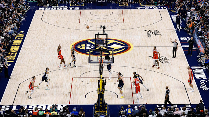 Apr 21, 2025; Denver, Colorado, USA; Los Angeles Clippers forward Kawhi Leonard (2) attempts a three point shot in the fourth quarter against the Denver Nuggets during game two of first round for the 2025 NBA Playoffs at Ball Arena. Mandatory Credit: Isaiah J. Downing-Imagn Images