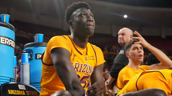 ASU Sun Devils center Massamba Diop (35) sits on the bench before their game against the Georgia State Panthers at Desert Financial Arena on Nov. 17, 2025.