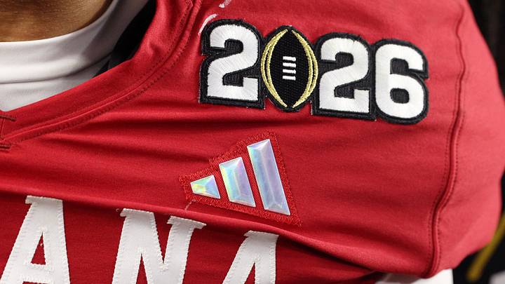 Jan 19, 2026; Miami Gardens, FL, USA; A detail view of of an Indiana Hoosiers uniform with the 2026 logo on it after winning the College Football Playoff National Championship game at Hard Rock Stadium. Mandatory Credit: Nathan Ray Seebeck-Imagn Images Jan 19, 2026; Miami Gardens, FL, USA; A detail view of of an Indiana Hoosiers uniform with the 2026 logo on it after winning the College Football Playoff National Championship game at Hard Rock Stadium. Mandatory Credit: Nathan Ray Seebeck-Imagn Images
