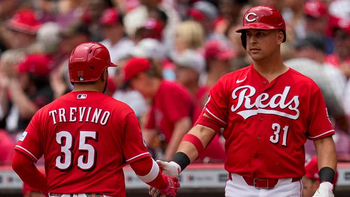 Cincinnati Reds catcher Jose Trevino (35) scores on a JJ Bleday sacrifice in the third inning of the MLB National League game between the Cincinnati Reds and the New York Mets at Great American Ball Park in Cincinnati on Wednesday, June 17, 2026. The Mets led 3-1 after three innings. Cincinnati Reds catcher Jose Trevino (35) scores on a JJ Bleday sacrifice in the third inning of the MLB National League game between the Cincinnati Reds and the New York Mets at Great American Ball Park in Cincinnati on Wednesday, June 17, 2026. The Mets led 3-1 after three innings.
