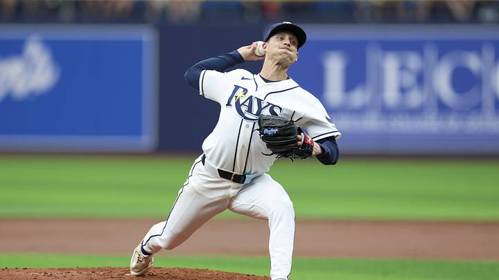 Apr 26, 2026; St. Petersburg, Florida, USA; Tampa Bay Rays starting pitcher Griffin Jax (22) throws a pitch against the Minnesota Twins in the second inning at Tropicana Field. Mandatory Credit: Nathan Ray Seebeck-Imagn Images