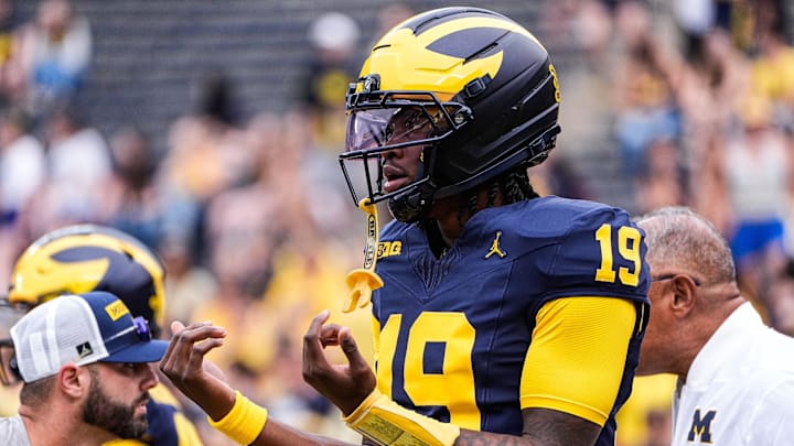 Michigan quarterback Bryce Underwood warms up before the Central Michigan game at Michigan Stadium in Ann Arbor on Saturday, Sept. 13, 2025. Michigan quarterback Bryce Underwood warms up before the Central Michigan game at Michigan Stadium in Ann Arbor on Saturday, Sept. 13, 2025.