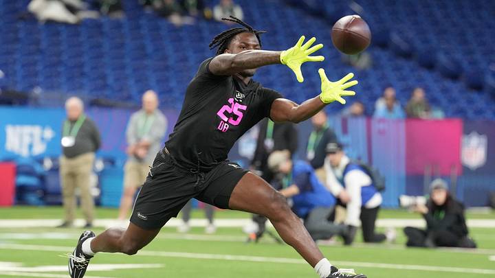 Feb 27, 2026; Indianapolis, IN, USA; Indiana defensive back D'Angelo Ponds (DB25) during the NFL Scouting Combine at Lucas Oil Stadium. Mandatory Credit: Kirby Lee-Imagn Images