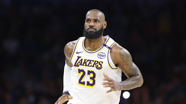 Los Angeles Lakers forward LeBron James tried out new gym shoes while working out.