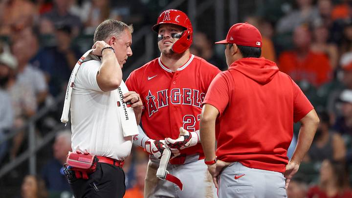 Los Angeles Angels center fielder Mike Trout. Los Angeles Angels center fielder Mike Trout.