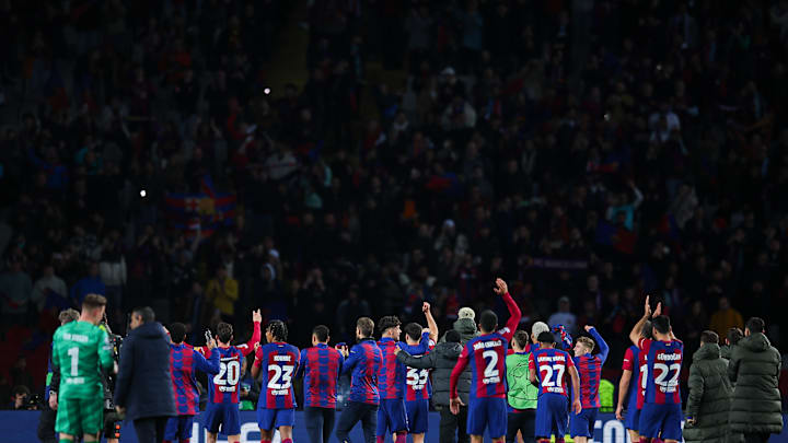 Victory Celebration - FC Barcelona v SSC Napoli: Round of 16 Second Leg - UEFA Champions League 2023/24