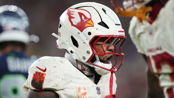 Arizona Cardinals safety Budda Baker (3) celebrates a defensive stop against the Seattle Seahawks at State Farm Stadium in Glendale on Sept. 25, 2025. Arizona Cardinals safety Budda Baker (3) celebrates a defensive stop against the Seattle Seahawks at State Farm Stadium in Glendale on Sept. 25, 2025.