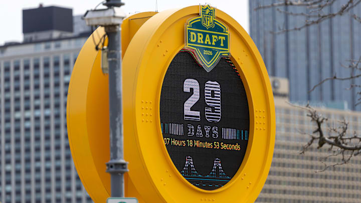 The 2026 NFL Draft Clock is shown Wednesday, March 25, 2026.