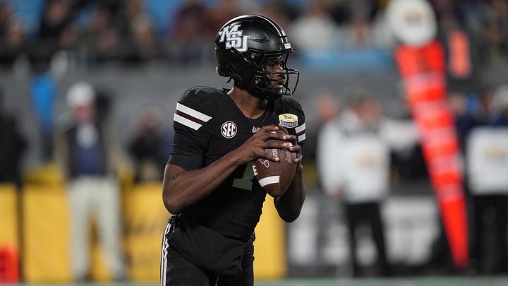 Jan 2, 2026; Charlotte, NC, USA; Mississippi State Bulldogs quarterback Kamario Taylor (1) looks for an open receiver during the second quarter against the Wake Forest Demon Deacons at Bank of America Stadium. Mandatory Credit: Jim Dedmon-Imagn Images Jan 2, 2026; Charlotte, NC, USA; Mississippi State Bulldogs quarterback Kamario Taylor (1) looks for an open receiver during the second quarter against the Wake Forest Demon Deacons at Bank of America Stadium. Mandatory Credit: Jim Dedmon-Imagn Images