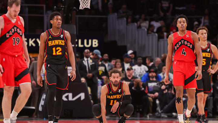 Jan 23, 2025; Atlanta, Georgia, USA; Atlanta Hawks guard Trae Young (11) reacts after a miss against the Toronto Raptors in the fourth quarter at State Farm Arena. Mandatory Credit: Brett Davis-Imagn Images Jan 23, 2025; Atlanta, Georgia, USA; Atlanta Hawks guard Trae Young (11) reacts after a miss against the Toronto Raptors in the fourth quarter at State Farm Arena. Mandatory Credit: Brett Davis-Imagn Images
