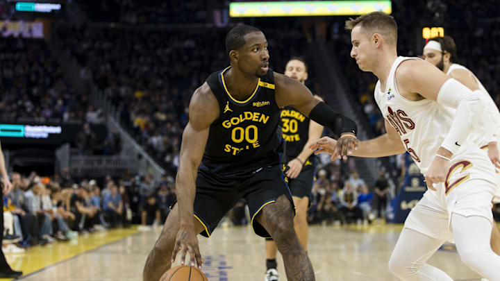 Golden State Warriors forward Jonathan Kuminga during the second quarter of a matchup with the Cleveland Cavaliers