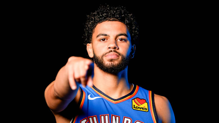 Ajay Mitchell is pictured during the Thunder media day at the Paycom Center in Oklahoma City, on Monday, Sept. 30, 2024. Ajay Mitchell is pictured during the Thunder media day at the Paycom Center in Oklahoma City, on Monday, Sept. 30, 2024.