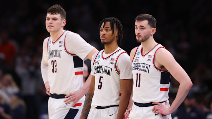 (l to r) Donovan Clingan, Stephon Castle, Alex Karaban; Connecticut Huskies