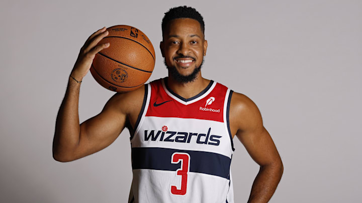 Sep 29, 2025; Washington, DC, USA; Washington Wizards guard CJ McCollum (3) poses for a portrait during Wizards Media Day at CareFirst Arena. Mandatory Credit: Geoff Burke-Imagn Images Sep 29, 2025; Washington, DC, USA; Washington Wizards guard CJ McCollum (3) poses for a portrait during Wizards Media Day at CareFirst Arena. Mandatory Credit: Geoff Burke-Imagn Images