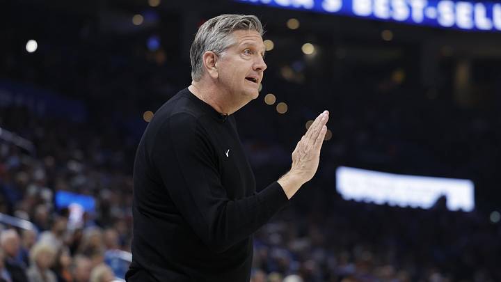 Mar 15, 2026; Oklahoma City, Oklahoma, USA; Minnesota Timberwolves Head Coach Chris Finch gestures to his team during a play against the Oklahoma City Thunder during the first half at Paycom Center. Mandatory Credit: Alonzo Adams-Imagn Images